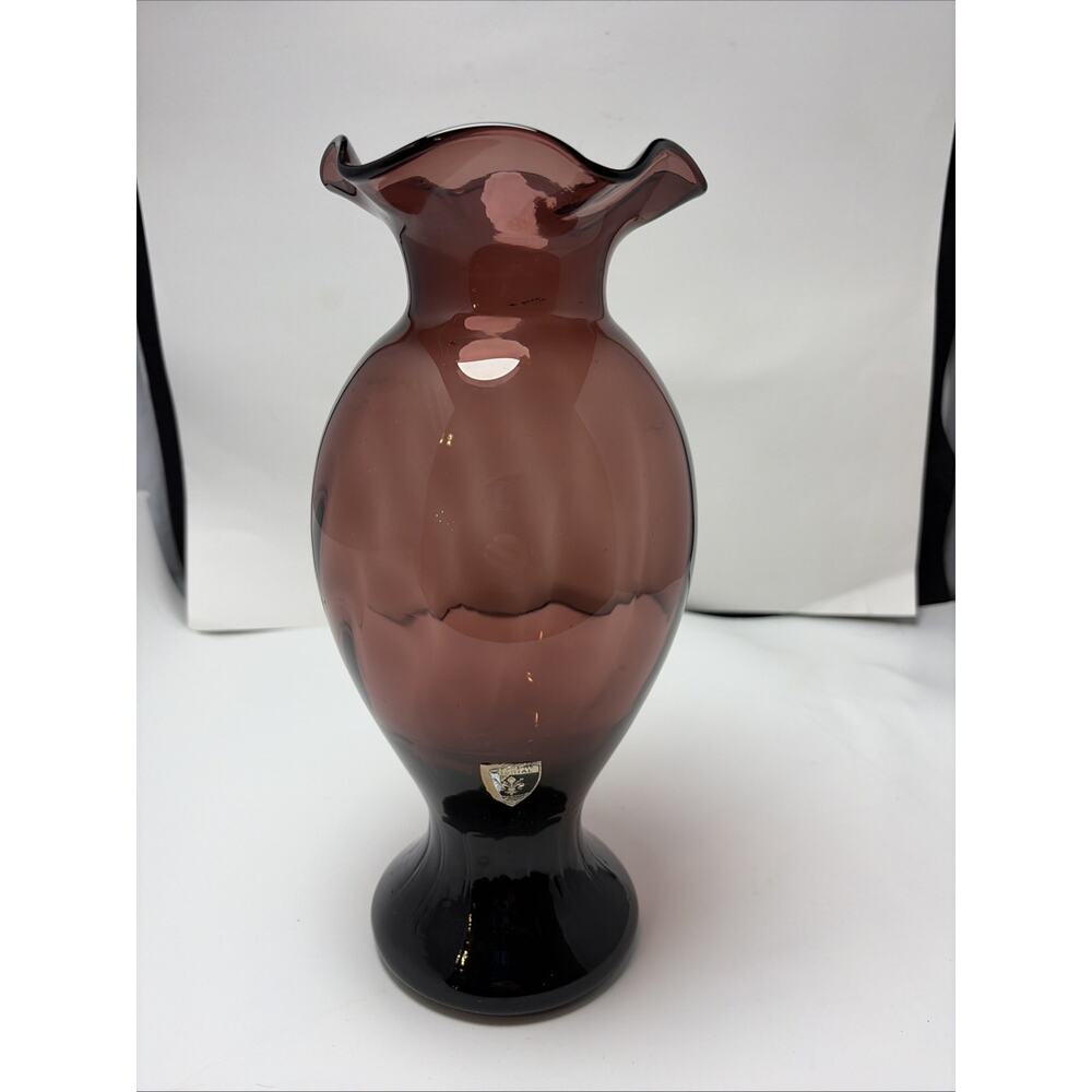 Florentine Blown Glass Country Amethyst Ruffle Vase 11.5 Inches W/Org stickers